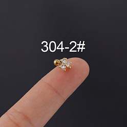 Прозрачный Латунные кубические цирконии прозрачные серьги-клеверы в форме хряща, 316l штифты из нержавеющей стали, золотые, 4.8 мм, штифты : 6x0.8 мм