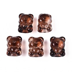 Седло Коричневый Прозрачные стеклянные бусины для выпечки, нести с сердцем, седло коричневый, 20~20.5x14.5~15x13.5~14 мм, отверстие : 1.5~1.6 мм