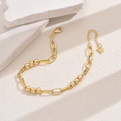 Золотистый Модные винтажные латунные овальные и текстурированные круглые браслеты с бусинами, реальный 18 k позолоченный, золотые, 8-5/8 дюйм (220 мм)