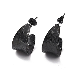 Electrophoresis Black Ion Plating(IP) 304 Stainless Steel Chunky C-shape Stud Earrings, Half Hoop Earrings for Women, Electrophoresis Black, 21x12x0.5mm, Pin: 0.7mm