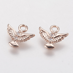 Розовое Золото Латунные микро проложить кубического циркония прелести, орел, розовое золото , 8.5x9.5x1.5 мм, отверстие : 1.5 мм