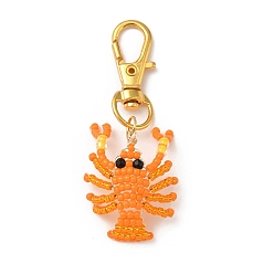 Оранжевый Подвесные украшения из стеклянных бусин в виде раков, с сплава шарнирного когтя омара застежками, оранжевые, 67~69 мм