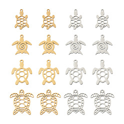 Золотой & Цвет Нержавеющей Стали 16 шт. 8 стиль 201 филигранные соединительные элементы из нержавеющей стали и подвески, лазерная резка, Морская черепаха, золотые и нержавеющая сталь цвет, 17.5~24x11.5~21x1 мм, отверстие : 1.4~1.5 мм, 2 шт / стиль
