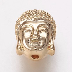 Golden Brass Beads, Cadmium Free & Lead Free, Buddha Head, Golden, 11x9x8.5mm, Hole: 1.5mm