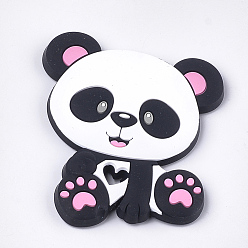 Hot Pink Food Grade Eco-Friendly Silicone Cabochons, Panda, Hot Pink, 90~91x75x9.5mm