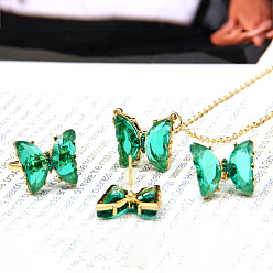 Средний Морско-зеленый Ожерелья, серьги-гвоздики и кольца из сплава бабочки для женщин, с кубического циркония, средний морской зеленый, 450 мм