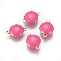 Ярко-Розовый Ионное покрытие (ip) 304 эмалированные соединители из нержавеющей стали, эмалированные блестки, плоско-круглые, золотые, ярко-розовый, 14.5x10x4.5 мм, отверстие : 1.4 мм