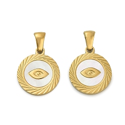 Eye 304 подвески из нержавеющей стали, с паве-ракушкой, плоский круглый шарм, ионное покрытие (ip), реальный 18 k позолоченный, глаз, 17.5x15x2 мм, отверстие : 5.5x2.5 мм