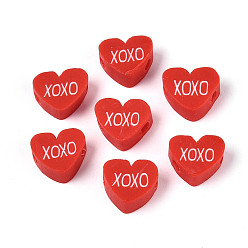 (123L) Белый крем непрозрачный блеск Бусины из полимерной глины , сердце и слово, огнеупорный кирпич, 7.5~9.5x8.5~10.5x3.5~5 мм, отверстие : 1.8~2 мм