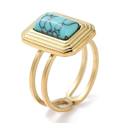 Синтетическая Бирюза Ионное покрытие (ip) 304 кольцо из нержавеющей стали, регулируемые синтетические бирюзовые кольца, прямоугольные, 12x16 мм, внутренний диаметр: регулируемый