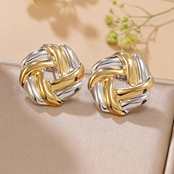 Другие Двухцветные 304 серьги-гвоздики из нержавеющей стали, золотые и нержавеющая сталь цвет, конт, 25x25 мм