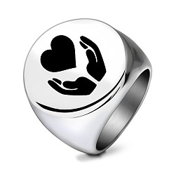 Нержавеющая Сталь Цвет Не тускнеющие модные перстни-печатки из нержавеющей стали, сердце и рука, цвет нержавеющей стали, размер США 8 (18.1 мм)