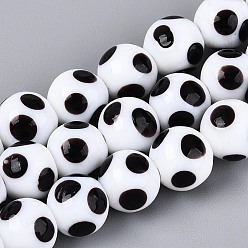 Белый Бусы лэмпворк ручной работы, круглые, с волновой точкой, белые, 9.5~11 мм, отверстие : 0.9~1.2 мм, около 38 шт / нитка, 13.78~14.37 дюйм (35~36.5 см)