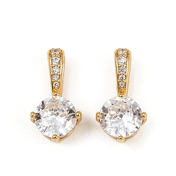 Настоящее золото 18K Латунные микропаве прозрачные кубические циркониевые подвески, плоско-круглые, долговечный, без никеля , плоско-круглые, 15x8x5 мм, отверстие : 2.5x6.5 мм