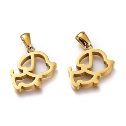 Golden Ion Plating(IP) 304 Stainless Steel Pendants, Manual Polishing, Hollow, Dog, Golden, 20x20x3mm, Hole: 6x2.5mm