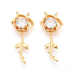 Настоящее золото 18K Латунные микро проложить кубического циркония подвески, цветок, без никеля , долговечный, реальный 18 k позолоченный, 29~30x12~12.5x4.5 мм, отверстие : 1.2 мм