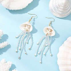 Говлит 304 серьги-подвески в виде медуз из нержавеющей стали с синтетической бирюзой, натуральным говлитом и стеклянными бусинами, золотые, 100x27 мм