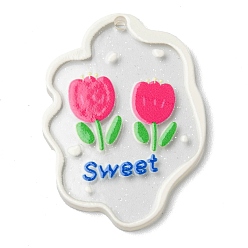 Deep Pink Transparent Glitter Dust Powder, Acrylic Pendants, Flower, Deep Pink, 39x28.5x2mm, Hole: 1.8mm