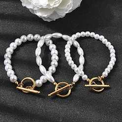 Золотой Браслеты из пластиковых жемчужин для женщин, с 304 застежками из нержавеющей стали, белые, разнообразные, золотые, 7.68~7.8 дюйм (19.5~19.8 см)