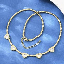 Настоящее золото 18K Женские колье-нагрудники из латуни с прозрачными кубическими циркониями в форме сердца, украшенные круглыми бусинами., долговечный, стойки покрытие, без свинца и без кадмия, реальный 18 k позолоченный, 17.20 дюйм (43.7 см)