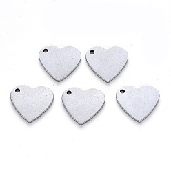 Нержавеющая Сталь Цвет Устойчивые к потускнению 201 подвески из нержавеющей стали, лазерная резка, штамповка пустой метки, сердце, цвет нержавеющей стали, 15x15x1 мм, отверстие : 1.5 мм