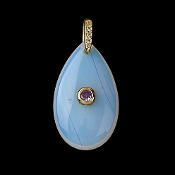 Опал Opalite подвески, Подвески в форме капли с латунными микропаве из прозрачных кубических цирконий в качестве застежек., золотые, 34.5x20x9 мм, отверстие : 5.5x5.5 мм