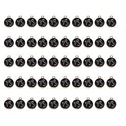 Capricorn Alloy Enamel Pendants, Flat Round with Constellation, Light Gold, Black, Capricorn, 15x12x2mm, Hole: 1.5mm, 50pcs/Box