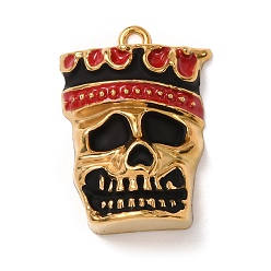 Красный 304 нержавеющей стальной эмали подвески, череп прелести, золотые, красные, 32x23x10 мм, отверстие : 2 мм
