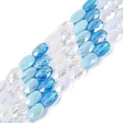 Светло-Голубой Нити из гальванически покрытых искусственным нефритом и непрозрачных и прозрачных стеклянных бусин, смешанный стиль, овальные, с покрытием AB цвета, граненые, Небесно-голубой, 10.5~11x8x5 мм, отверстие : 1.2~1.4 мм, около 32~36 шт / нитка, 13.98~15.91 дюйм (35.5~40.5 см)