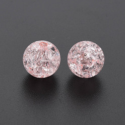 Pink Transparent Crackle Acrylic Beads, Round, Pink, 12x11mm, Hole: 2mm, about 566pcs/500g.