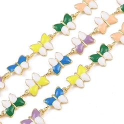 Разноцветный Латунные цепочки-бабочки, с эмалью, без кадмия, без никеля и без свинца, пайки, с катушкой, золотые, красочный, 11.5x6x1 мм, около 32.81 футов (10 м) / рулон