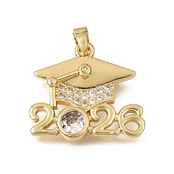 Oro Latón micro pavimenta claro colgantes de circonio cúbico, birrete con número 2026 dijes, chapado en rack, larga duración plateado, sin plomo y cadmio, dorado, 18x20.5x3 mm, agujero: 5x2 mm