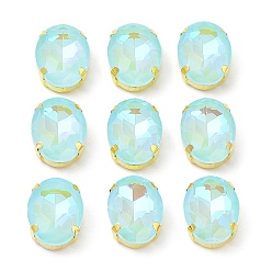 Аквамарин Мокко(мк) овал пришить по стразам, многожильных ссылки, с золотыми тонами латунных зубьев, аксессуары для одежды, аквамарин, 18x13x7 мм, отверстие : 1.2 мм