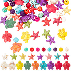 (52) Непрозрачная лаванда 6 нити 3 стили синтетические бирюзовые бусины нити, окрашенные, морская звезда / морские звезды, черепаха и круглый, разноцветные, 8~18.5x8~15 мм, отверстие : 1~1.5 мм, 2 пряди / стиль