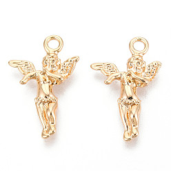 Настоящее золото 18K Латунные подвески, без кадмия, без никеля и без свинца, ангел, реальный 18 k позолоченный, 26.5x17x4 мм, отверстие : 2.4 мм