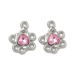 Платина Ссылки на компоненты люстры из легкого сплава со стразами из розового сплава, сердце, платина, 14.5x12x3 мм, отверстие : 1.5 мм