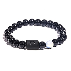 Libra Natural Black Agate(Dyed & Heated) Stretch Bracelets, Constellations Theme Bracelet, Libra, Inner Diameter: 2-3/8 inch(6cm)