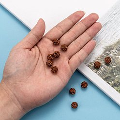 Coffee Pave Disco Ball Beads, Polymer Clay Rhinestone Beads, Round, Coffee, PP13(1.9~2mm), 6 Rows Rhinestone, 10mm, Hole: 1.5mm