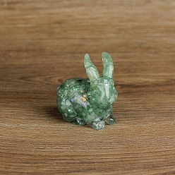 Green Aventurine Resin Rabbit Display Decoration, with Natural Green Aventurine Chips inside Statues for Home Office Decorations, 70x50x70mm