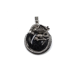 Synthetic Turquoise Synthetic Turquoise  Pendants, with Antique Silver Alloy Finding, Flat Round with Skull Charms, 40x35mm