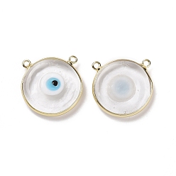 Белый Подвески лэмпворк ручной работы, с латунной фурнитурой золотого цвета, без кадмия и без свинца, плоские круглые с сглаза, белые, 21x21x4.5 мм, отверстие : 1.5 мм