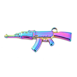 Rainbow Color 304 Stainless Steel Pendants, Gun Charms, Rainbow Color, 16x42.5x2mm, Hole: 2.8mm