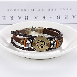 Весы Браслеты из искусственной кожи с тройным слоем из нескольких нитей, плоские круглые браслеты из сплава в виде созвездия для мужчин и женщин, Весы, 7-1/8 дюйм (18 см)