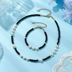 Черный Браслеты и ожерелья из ракушечных бусин и стеклянных бусин, комплекты украшений для женщин, чёрные, 180 мм