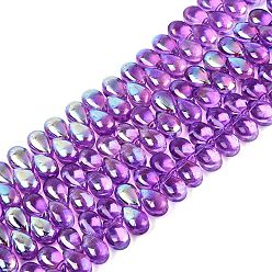 Violet Foncé Plaquent verre transparent perles brins, larme, de couleur plaquée ab , demi-plaqué, top foré, violet foncé, 8.5~9x5.5~6x5~6mm, Trou: 0.8~0.9mm, Environ 95~101 pcs/chapelet, 11.81~13.39 pouce (30~34 cm)