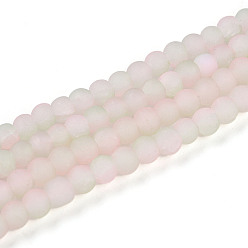 Розовый Стеклянные бусины кракле, круглые, два тона, матовые, туманная роза, 4~4.5x3~4 мм, отверстие : 0.9 мм, около 215~221 шт / нитка, 30.31~31.50 дюйм (77~80 см)