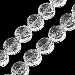 Transparent Backfarbe transparente Glasperlenstränge, flach rund mit rosafarbener Blume, Transparent, 10x5.3 mm, Bohrung: 1 mm, ca. 65 Stk. / Strang, 25.20'' (64 cm)
