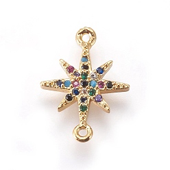 Золотой Латунные соединители с кубическим цирконием, мерцающая звезда, красочный, золотые, 16x12x2 мм, отверстие : 0.8 мм