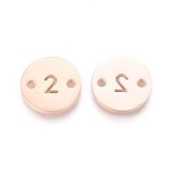 Number Номера 304 звенья из нержавеющей стали, лазерная резка, вакуумное покрытие pvd, для изготовления ювелирных изделий, плоские круглые с пит. 2, розовое золото , кол. 2, 10x1 мм, отверстие : 1.4 мм