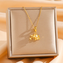 Airplane Простой стиль 304 ожерелья с подвесками из нержавеющей стали и кубическими цирконами, золотые, самолет, 15.75 дюйм (40 см)